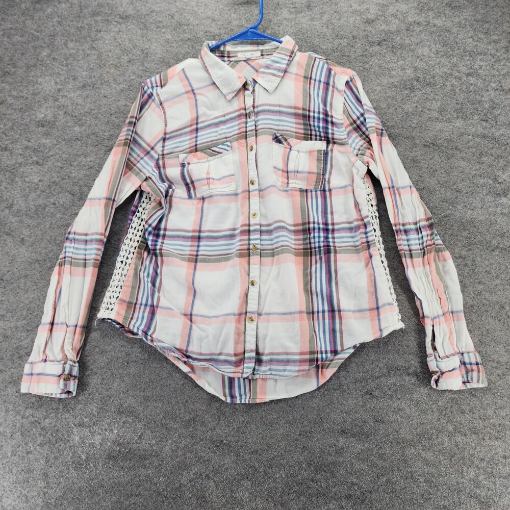 Maurices Shirt Womens Large Button Up Long Sleeve White Plaid